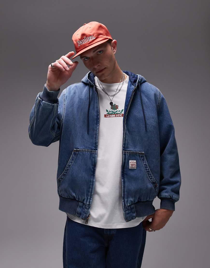 Levi's - Workwear Capsule Potrero - Jeans-Bomberjacke in mittlerer Waschung mit Kapuze und Relaxed-Fit-Schnitt-Blau von Levi's