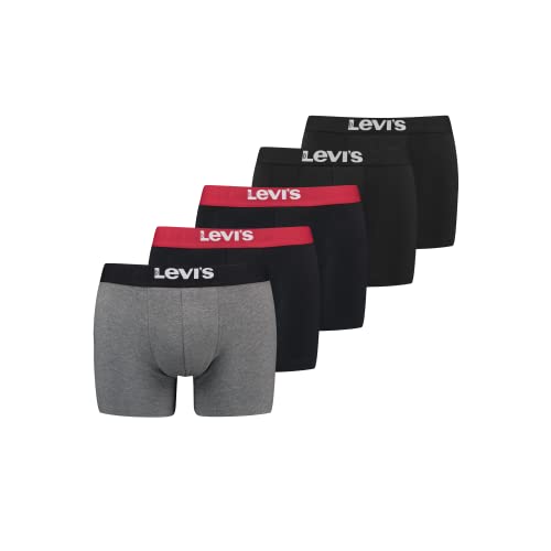 Levis Herren Boxershort SOLID Basic Boxer 5er Pack Männer Stretch Unterhosen Unterwäsche Retroshorts Set Baumwolle Mehrfarbig L, Größe:L, Farbe:Black/Red/Grey (004) von Levi's