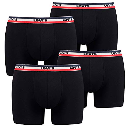 Levis Herren SPRTSWR Logo Boxer Brief Boxershorts Unterwäsche Pants 4er Pack, Farbe:200 - Black, Bekleidungsgröße:L von Levi's