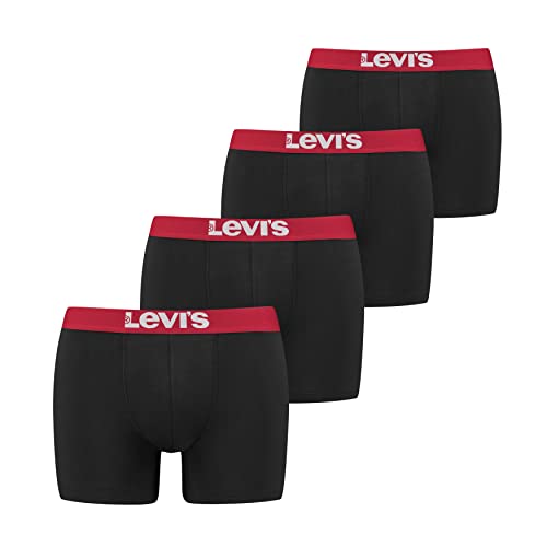 Levi’s Einfarbige Basic-Boxershorts, weiche Herrenunterwäsche aus Bio-Baumwolle mit elastischem Bund und doppelter Einlage, kein Hochrutschen, 4er-Pack von Levi's