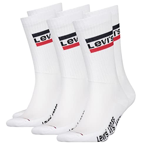 Levis Herren Socken Regular Cut 120SF SPRT LT 3er Pack Crew Sportsocken Baumwolle 35-38 39-42 43-46 Schwarz Weiß Blau Grau, Größe:35-38, Farbe:White (004) von Levi's