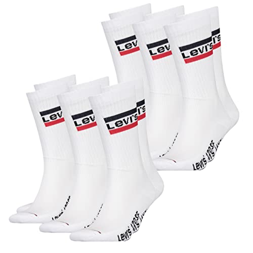 Levis Herren Socken Regular Cut 120SF SPRT LT 6er Pack Crew Sportsocken Baumwolle 35-38 39-42 43-46 Schwarz Weiß Blau Grau, Größe:35-38, Farbe:White (004) von Levi's