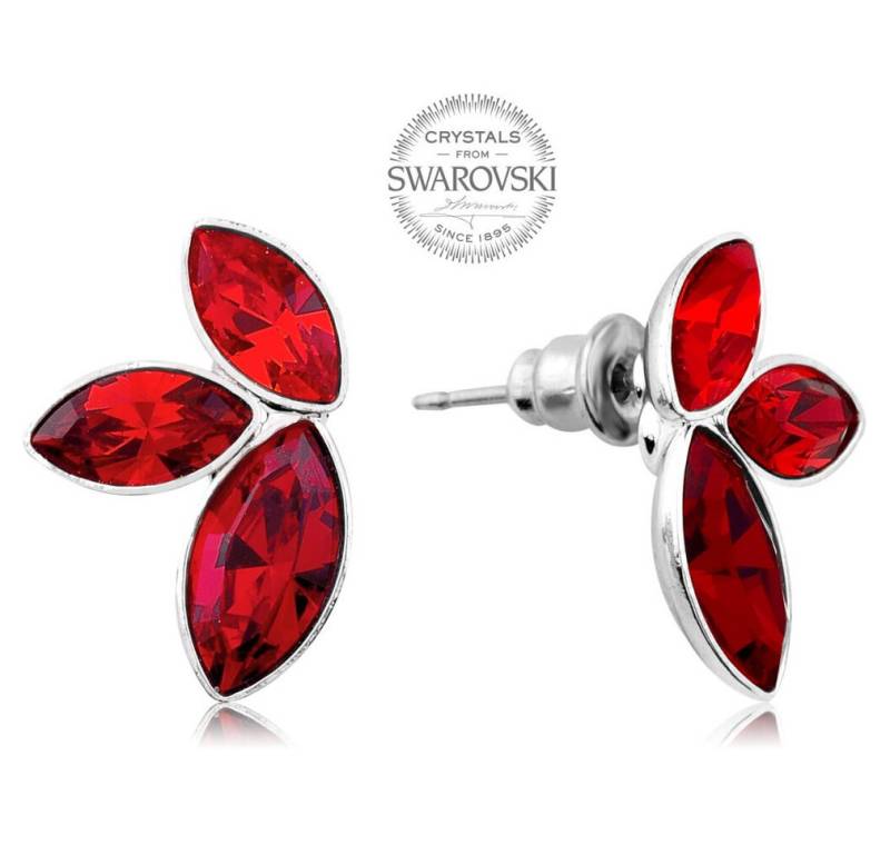Levien Ohrring-Set Earrings with three red Navette crystals von Levien