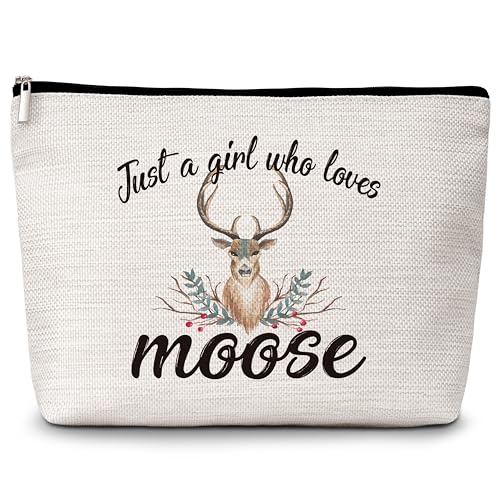 Elch-Kosmetiktasche, "Just A Girl Who Loves Elch", Reise-Make-up-Tasche, Geschenk für Elchliebhaber, Tierliebhaber, inspirierende Geburtstags- und Weihnachtsgeschenke für Teenager, Mädchen, Frauen, von Levitatinyear