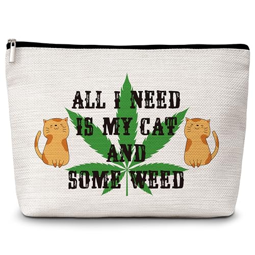 Kosmetiktasche für Frauen, "All I Need Is My Cat And Some Weed", Reise-Make-up-Tasche, kleine einzigartige Make-up-Tasche, Katzenliebhaber-Geschenke für Frauen, Geburtstagsgeschenk für Teenager, von Levitatinyear