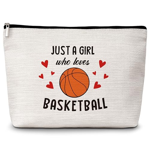 Kosmetiktasche mit Basketball-Geschenken, "Just a Girl Who Loves Basketball", Reise-Make-up-Tasche, Geschenke für Basketball-Liebhaber, Spieler, inspirierende Geburtstagsgeschenke für Frauen, von Levitatinyear
