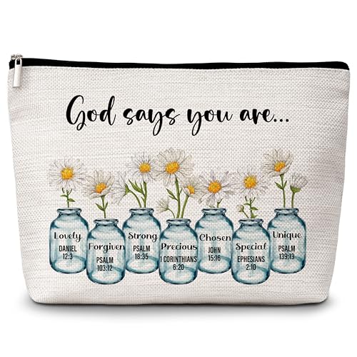 Kosmetiktasche mit Bibelvers für Frauen, Sonnenblumen-Reise-Make-up-Tasche, inspirierende Geburtstagsgeschenke für Frauen, Mutter, Tante, Freunde, Schwestern -03, Weiss/opulenter Garten von Levitatinyear