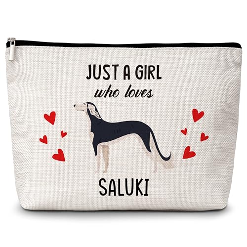 Saluki Make-up-Tasche für Hundeliebhaber, Geschenk für Hundeliebhaber, Haustierbesitzer, Geburtstags- und Weihnachtsgeschenke für Mädchen, Frauen, Freunde, 65 Jahre, Weiss/opulenter Garten von Levitatinyear