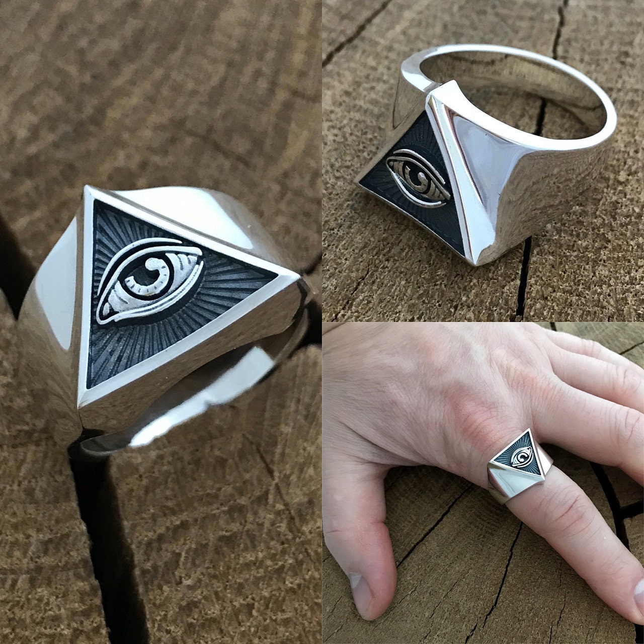 Auge Der Vorsehung Handgemachter Sterling Silber Herren Ring, Illimunati Symbol Schmuck, Unikat Ring Für Männer von LevitskyJewerly