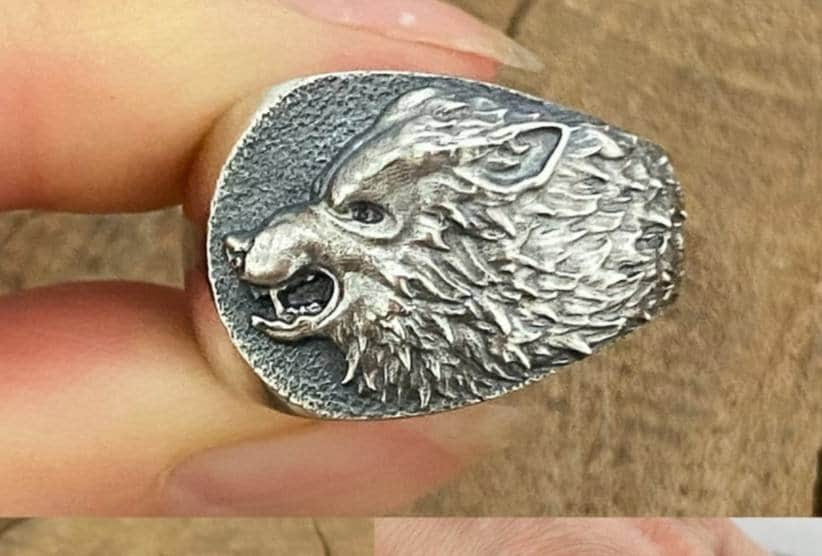 Signet Herren Wolf Ring, Silber Kopf Wild Ringe, Oxidierter Männer Tier Schmuck, Ring Für Männer, Schmuck von LevitskyJewerly