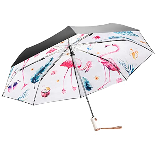 Levoberg Regenschirm Kinder Automatik Flamingo, Taschenschirm Kinder Automatik mit Doppelkappe Wasserabweisende und Stabil 8-Rippe für Mädchen und Jungen, 400g von Levoberg
