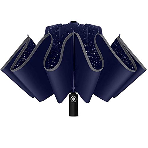 Levoberg Regenschirm Taschenschirm Windproof Sturmfest（bis 140 km/h） Umgekehrter Regenschirm Sturmfest mit Auf-Zu-Automatik 210T Umbrella Wasserabweisend Klein Leicht Kompakt 10 Ribs, Blau von Levoberg