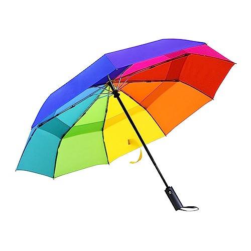 Levoberg Regenschirm Taschenschirm automatik, Regenbogen Regenschirm Kinder sturmfest bis 140 km/h, Sehr stark und Robust Sturm geschützt durch Doppelkappe, leicht & kompakt, stabil von Levoberg