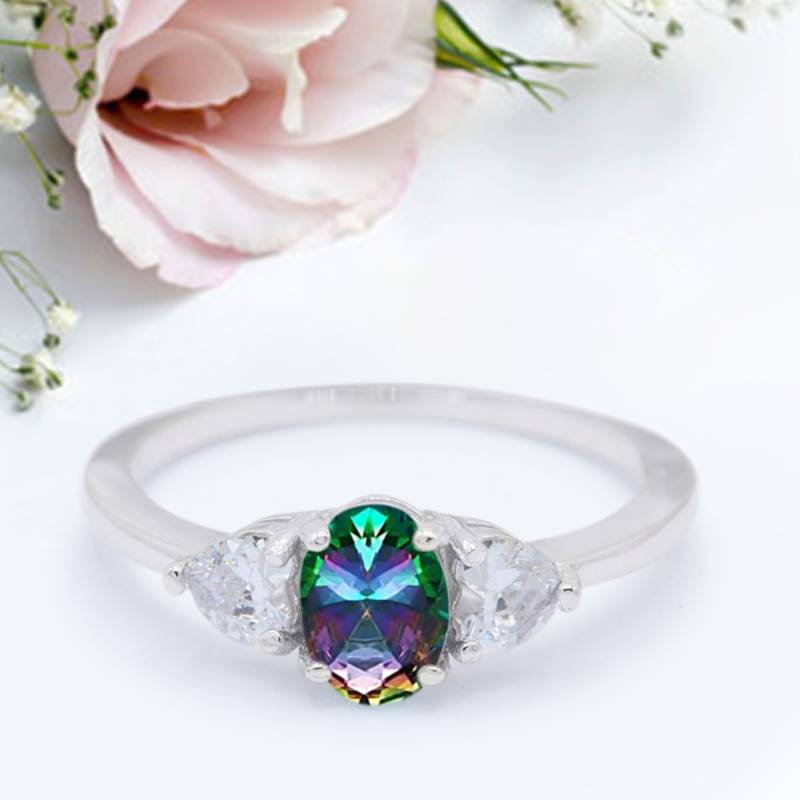 3-stein Mode Versprechen Ring Oval Simuliert Regenbogen Topas Jubiläum Neues Design von LevxJewelry