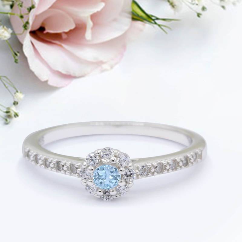 Art Deco Band Ehering Rund Pave Simuliert Aquamarin Jubiläum Versprechen Ring Neues Design von LevxJewelry
