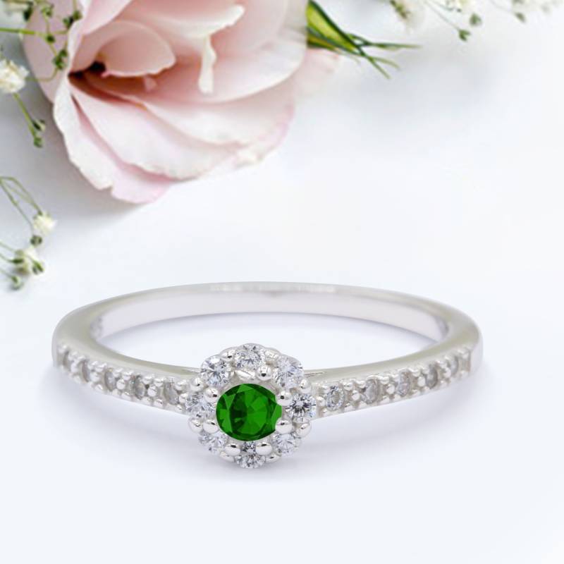 Art Deco Band Ehering Rund Pave Simuliert Smaragd Jubiläum Versprechen Ring Neues Design von LevxJewelry
