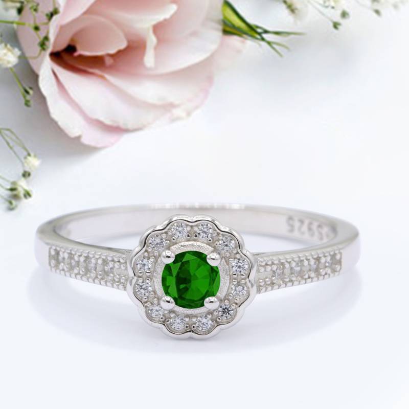 Art Deco Ehering Band Rund Pave Simuliert Smaragd Jubiläum Versprechen Ring Neues Design von LevxJewelry