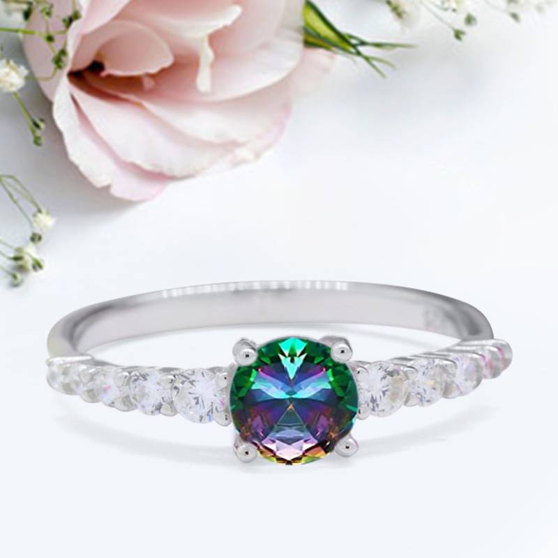 Art Deco Hochzeit Brautring Rund Simuliert Regenbogen Topas Jahrestag Versprechen Ring Neues Design von LevxJewelry