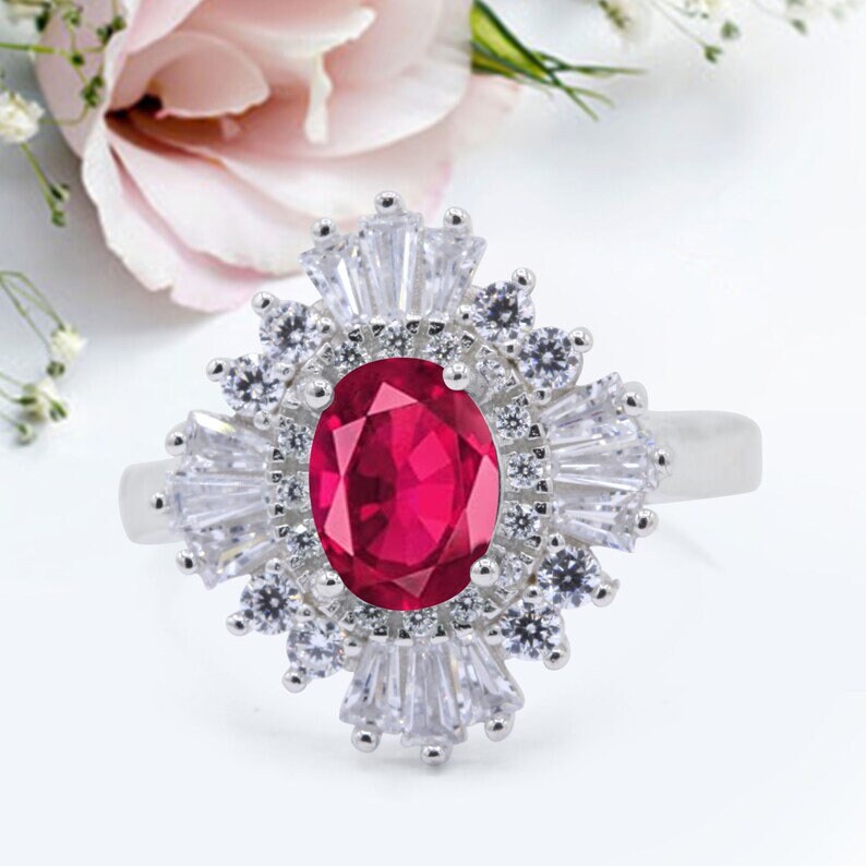 Art Deco Oval Halo Ring Frauen Silber Ehering Simulierter Jahrestag Versprechen Verlobungsring Neues Design von LevxJewelry