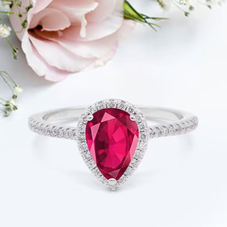 Art Deco Tropfen Birne Ehering Simuliert Cz 925 Sterling Silber Jahrestag Versprechen Ring Neues Design von LevxJewelry