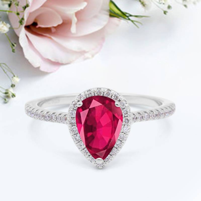 Art Deco Tropfen Birne Ehering Simuliert Rubin Cz 925 Sterling Silber Jubiläum Versprechen Ring Neues Design von LevxJewelry