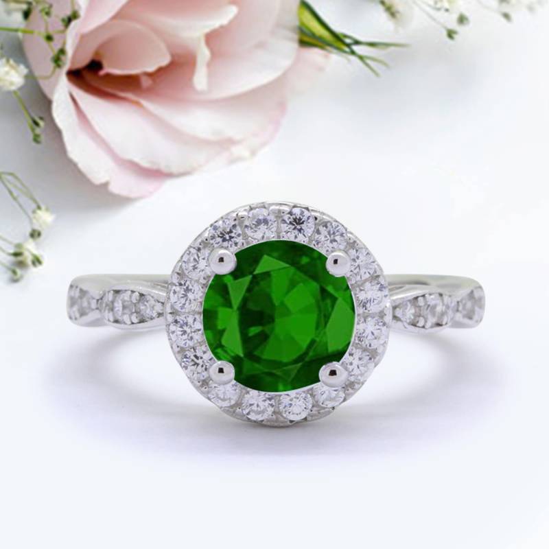 Art Deco Verlobungsring Rund Simuliert Smaragd Jubiläum Versprechen Ring Neues Design von LevxJewelry