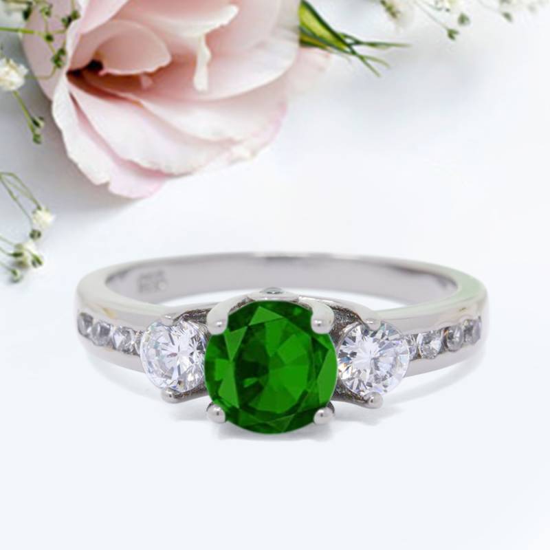 Drei Stein Ehering Simuliert Smaragd Jubiläum Versprechen Ring Neues Design von LevxJewelry