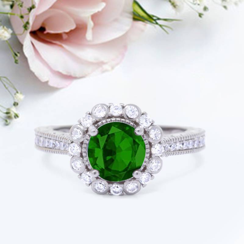 Filigraner Verlobungsring Brautring Simulierter Smaragd Jubiläum Versprechensring Neues Design von LevxJewelry