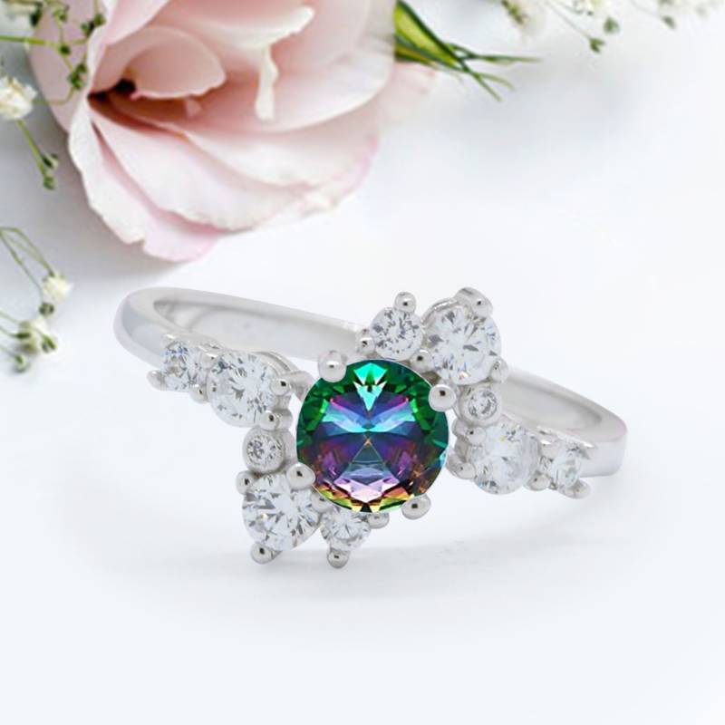 Modering Rund Simuliert Regenbogen Topas Jubiläum Versprechen Ring Neues Design von LevxJewelry