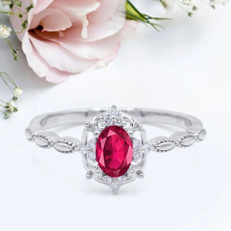 Oval Vintage Floral Verlobungsring Frauen Silber Ehering Simuliert Jahrestag Versprechen Neues Design von LevxJewelry
