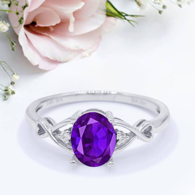 Ovaler Filigraner Infinity Verlobungsring Simulierter Amethyst Jahrestag Versprechensring Neues Design von LevxJewelry