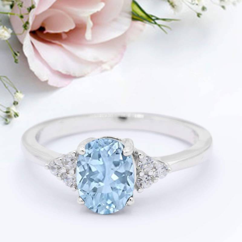 Ovaler Schliff Ehering Simulierter Aquamarin Jubiläum Versprechensring Neues Design von LevxJewelry
