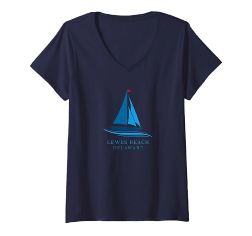 Damen Lewes Beach – Delaware – Segelboot-Souvenir T-Shirt mit V-Ausschnitt von Lewes Beach Sailing Supply