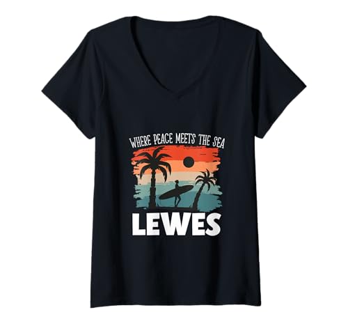 Damen Friede am Meer - Lewes T-Shirt mit V-Ausschnitt von Lewes in Delaware Designs