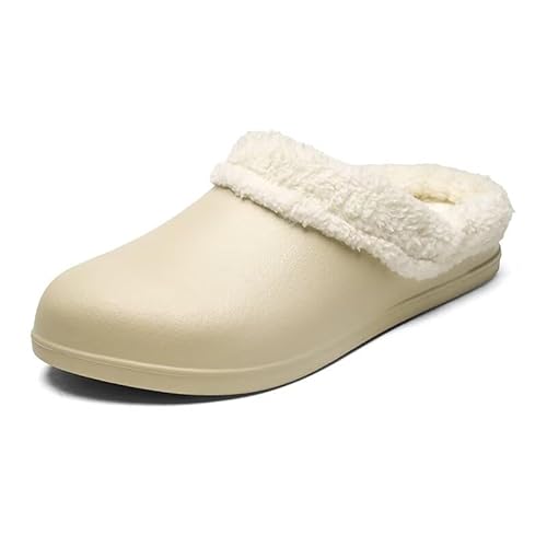 Lewhosy Clogs Damen Gefüttert Gartenschuhe Herren Hausschuhe Winter Warme Slipper rutschfeste Plüsch Pantoletten Khaki-43 von Lewhosy
