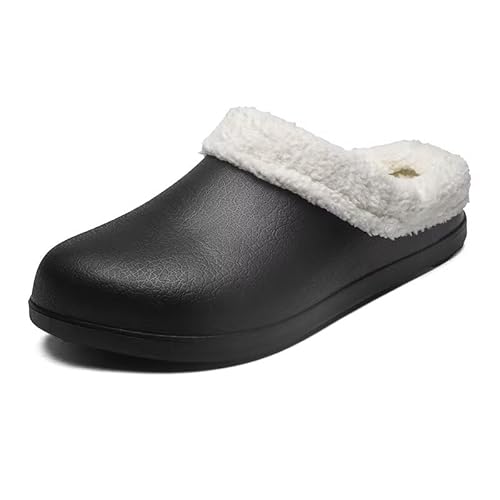Lewhosy Clogs Damen Gefüttert Gartenschuhe Herren Hausschuhe Winter Warme Slipper rutschfeste Plüsch Pantoletten Schwarz-39 von Lewhosy