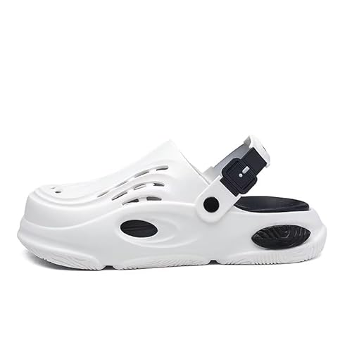 Lewhosy Herren Clogs Gartenschuhe Pantoletten Sommer Hausschuhe Atmungsaktiv rutschfest Sandalen Weiß Schwarz-40 von Lewhosy