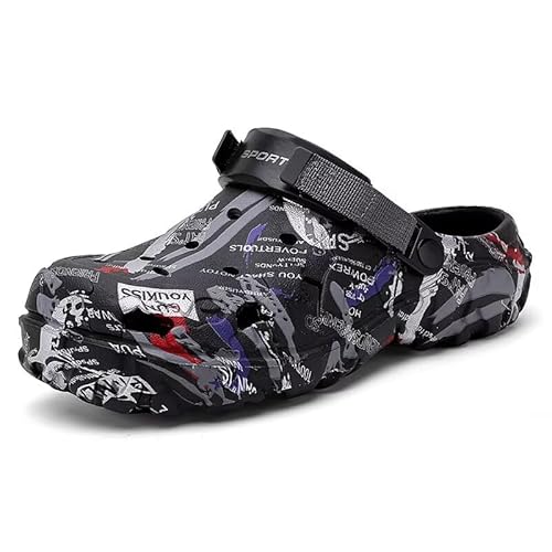 Lewhosy Herren Clogs Gartenschuhe Sandalen Atmungsaktiv Leichte Wasserschuhe mit Verstellbarem Fersenriemen Hausschuhe Schwarz-43 von Lewhosy