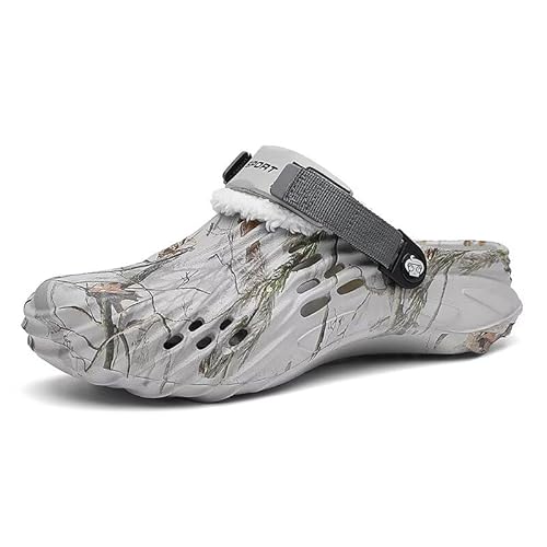 Lewhosy Herren Clogs mit Warmfutter, Winter Garten Schuhe mit Fersenriemen, Bequeme rutschfeste Hausschuhe für Innen & Außen Grau-40 von Lewhosy