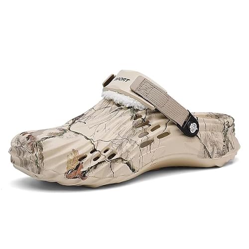 Lewhosy Herren Clogs mit Warmfutter, Winter Garten Schuhe mit Fersenriemen, Bequeme rutschfeste Hausschuhe für Innen & Außen Khaki-44 von Lewhosy