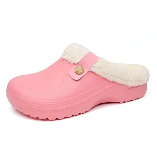 Lewhosy Herren Damen Clogs Winter Hausschuhe Gefüttert Warm Pantoffeln rutschfest Gartenschuhe Indoor Outdoor Mit Fersenriemen Rosa 39-40 von Lewhosy