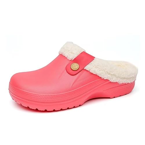 Lewhosy Herren Damen Clogs Winter Hausschuhe Gefüttert Warm Pantoffeln rutschfest Gartenschuhe Indoor Outdoor Mit Fersenriemen Rot 42-43 von Lewhosy
