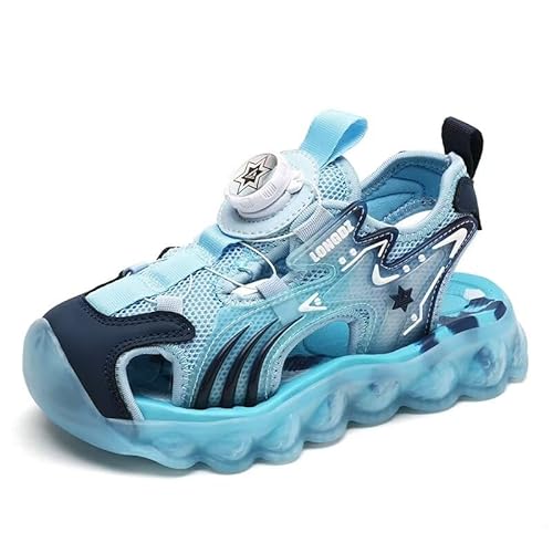 Lewhosy Jungen Mädchen Sandalen Kinder Geschlossene Sandalen Trekking Wandern Outdoor Atmungsaktiv Sommerschuhe Zehe Sandalen EU28-39 (239-blau-28) von Lewhosy