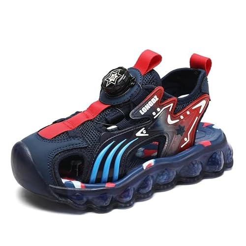 Lewhosy Jungen Mädchen Sandalen Kinder Geschlossene Sandalen Trekking Wandern Outdoor Atmungsaktiv Sommerschuhe Zehe Sandalen EU28-39 (239-dunkelblau rot-29) von Lewhosy