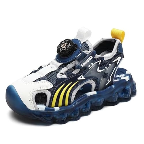 Lewhosy Jungen Mädchen Sandalen Kinder Geschlossene Sandalen Trekking Wandern Outdoor Atmungsaktiv Sommerschuhe Zehe Sandalen EU28-39 (239-dunkelblau weiß-30) von Lewhosy