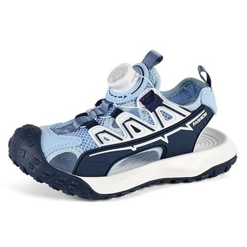 Lewhosy Jungen Mädchen Sandalen Kinder Geschlossene Sandalen Trekking Wandern Outdoor Atmungsaktiv Sommerschuhe Zehe Sandalen EU28-39 (F601-blau-34) von Lewhosy