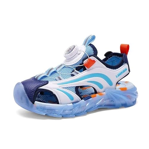 Lewhosy Jungen Mädchen Sandalen Kinder Geschlossene Sandalen Trekking Wandern Outdoor Atmungsaktiv Sommerschuhe Zehe Sandalen EU28-39 (L2318-weiß blau-30) von Lewhosy