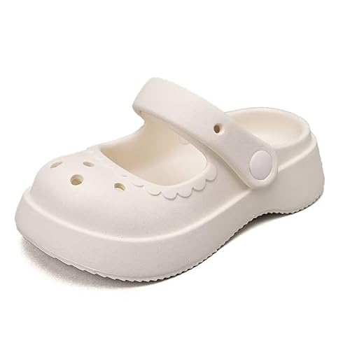 Lewhosy Kinder Gartenschuhe Mädchen Clogs rutschfeste Sandalen Pantoletten Badeschuhe Hausschuhe Strand Weiß-32/33 von Lewhosy