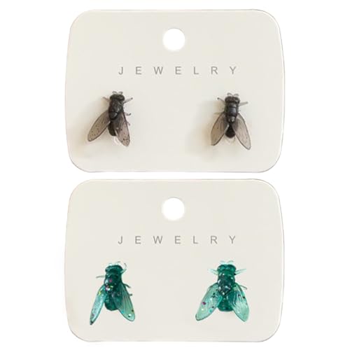 Realistische Fliegenohrringe, 2 Paar Simulation Mini Personalisierte Schwarze Fliegenohrringe, Einzigartige Simulation Design Fliegenohrringe(Black+Green) von LexTex