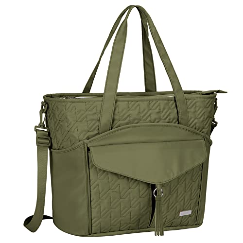 Utility Teacher Tote Bag for Women Work Bags Quilted Large Nurse Tote Bag with Pockets for 15.6 inch Laptop for Teacher Supplies, Grün (Army Green) von Lexeeco